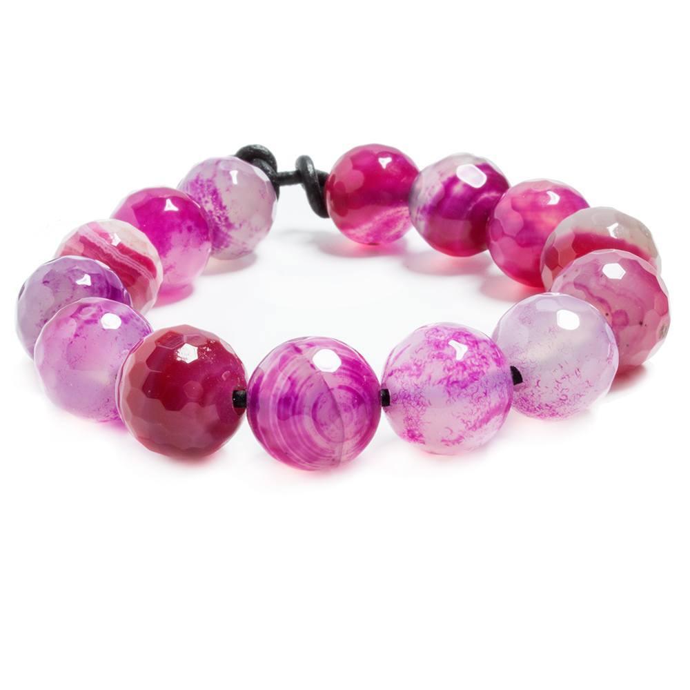 14mm Fuschia & Purple Banded Agate faceted rounds 7 inches 14 beads - The Bead Traders