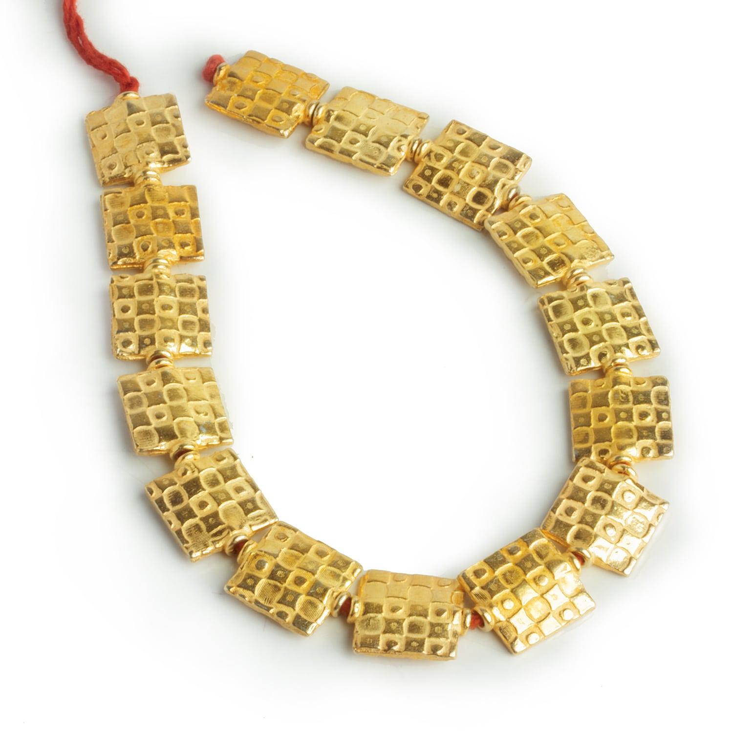 14mm Gold Checkerboard Squares 8 inch 15 beads - The Bead Traders