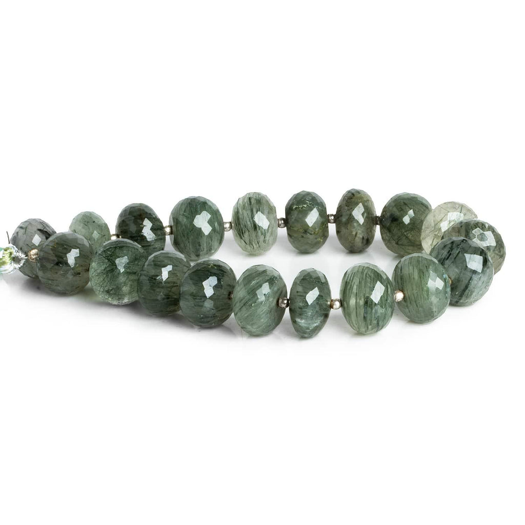 14mm Green Tourmalinated Quartz Rondelles 8 inch 19 beads - The Bead Traders