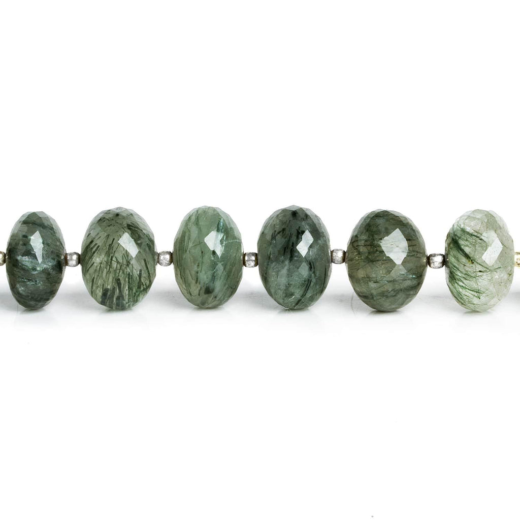 14mm Green Tourmalinated Quartz Rondelles 8 inch 19 beads - The Bead Traders