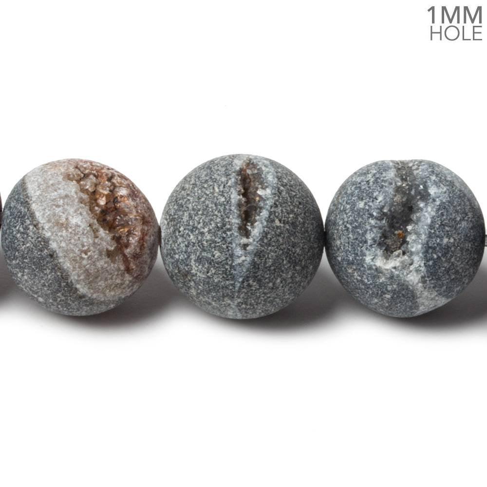 14mm Matte Black Agate with Drusy plain round beads 15.5 inch 28 pieces - The Bead Traders