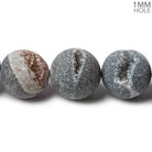 14mm Matte Black Agate with Drusy plain round beads 15.5 inch 28 pieces - The Bead Traders
