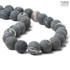 14mm Matte Black Agate with Drusy plain round beads 15.5 inch 28 pieces - The Bead Traders
