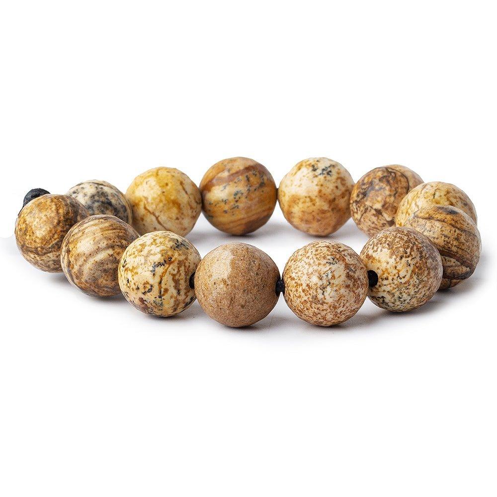 14mm Picture Jasper faceted round Beads 7 inches 13 pieces - The Bead Traders