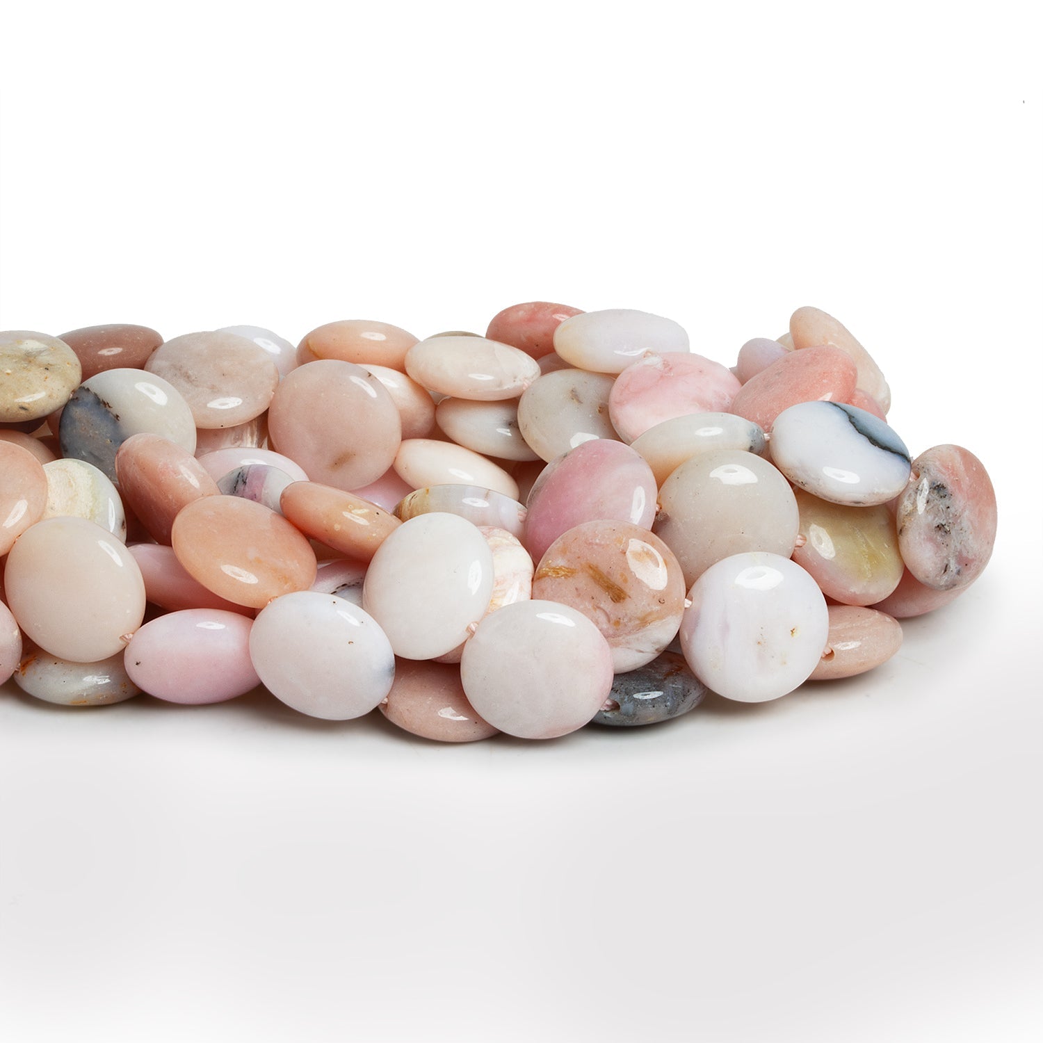 14mm Pink Peruvian Opal plain coin beads 15 inch 28 pieces - The Bead Traders