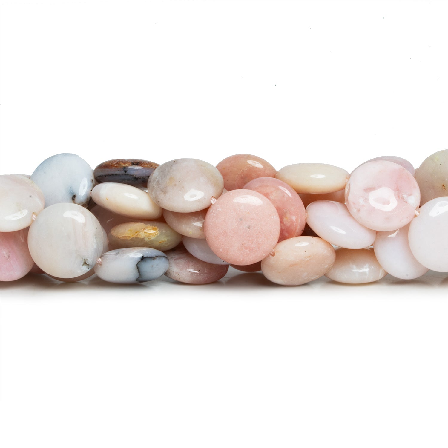 14mm Pink Peruvian Opal plain coin beads 15 inch 28 pieces - The Bead Traders