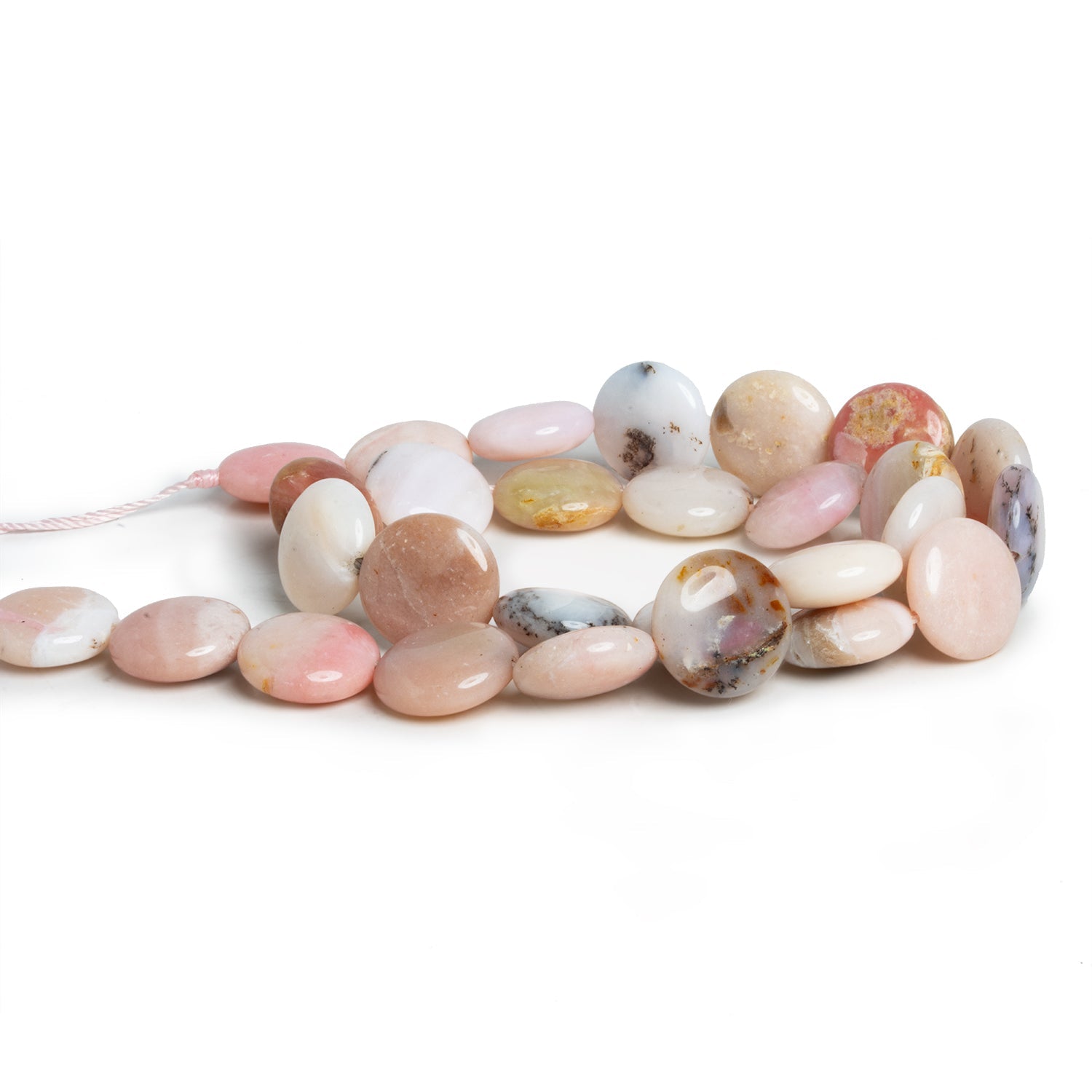 14mm Pink Peruvian Opal plain coin beads 15 inch 28 pieces - The Bead Traders