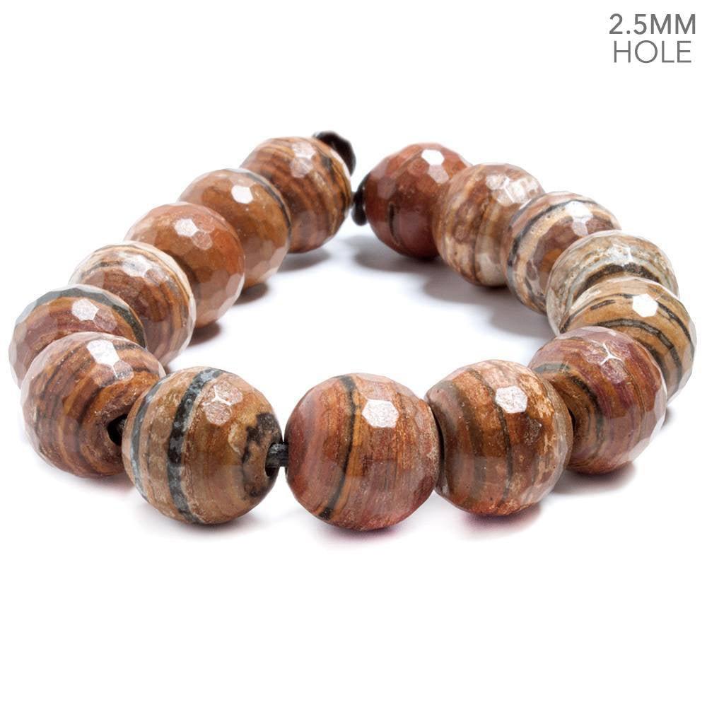 14mm Red Banded Jasper large hole faceted rounds 8 inches 15 beads - The Bead Traders