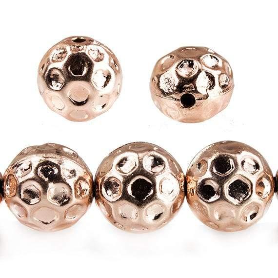 14mm Rose Gold plated Copper Hammered Round Beads 7 pieces - The Bead Traders