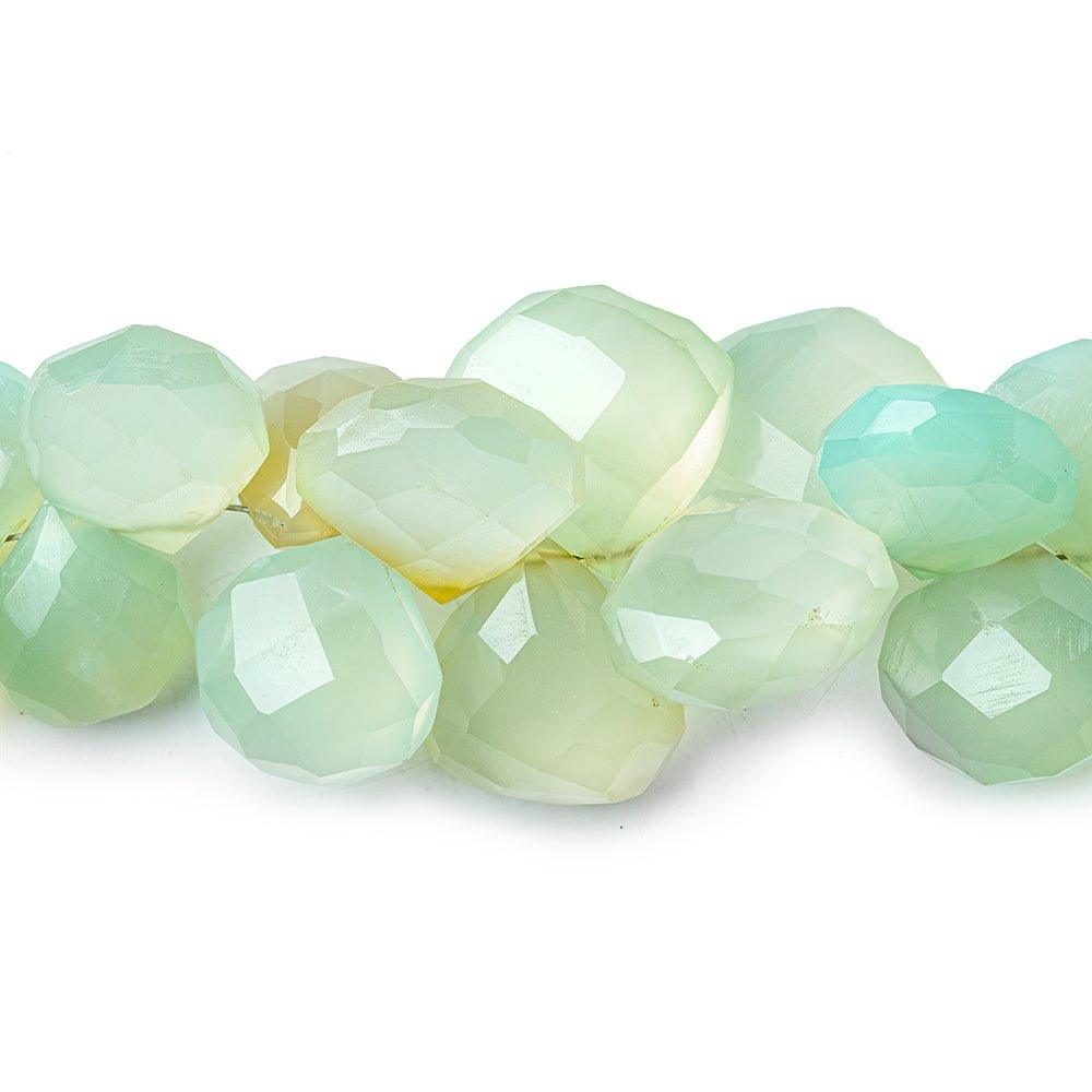 14mm Seaglass Green Chalcedony Faceted Heart Beads 8 inch 43 beads - The Bead Traders