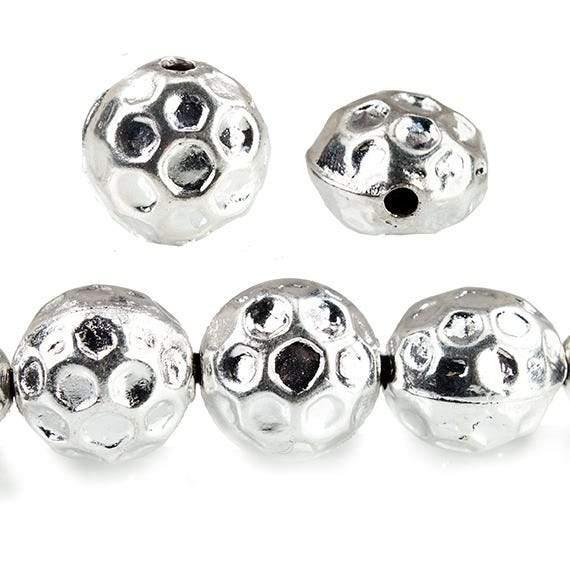 14mm Sterling Silver plated Copper Hammered Round Beads 7 pieces - The Bead Traders