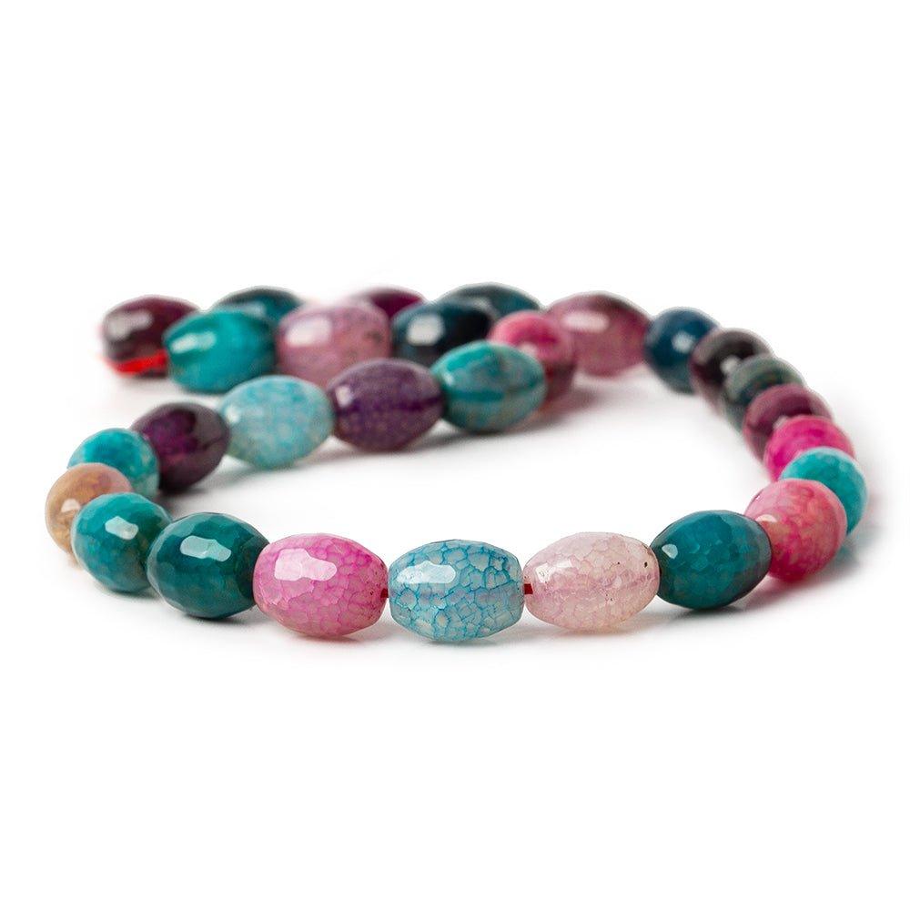 14x10mm MultiColor Crackled Agate faceted rice Beads 15 inch 28 pieces - The Bead Traders