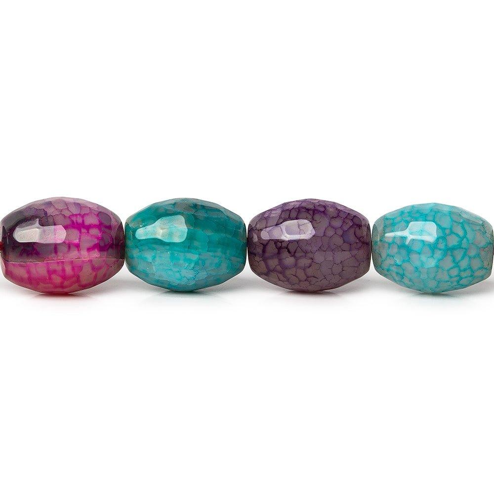 14x10mm MultiColor Crackled Agate faceted rice Beads 15 inch 28 pieces - The Bead Traders