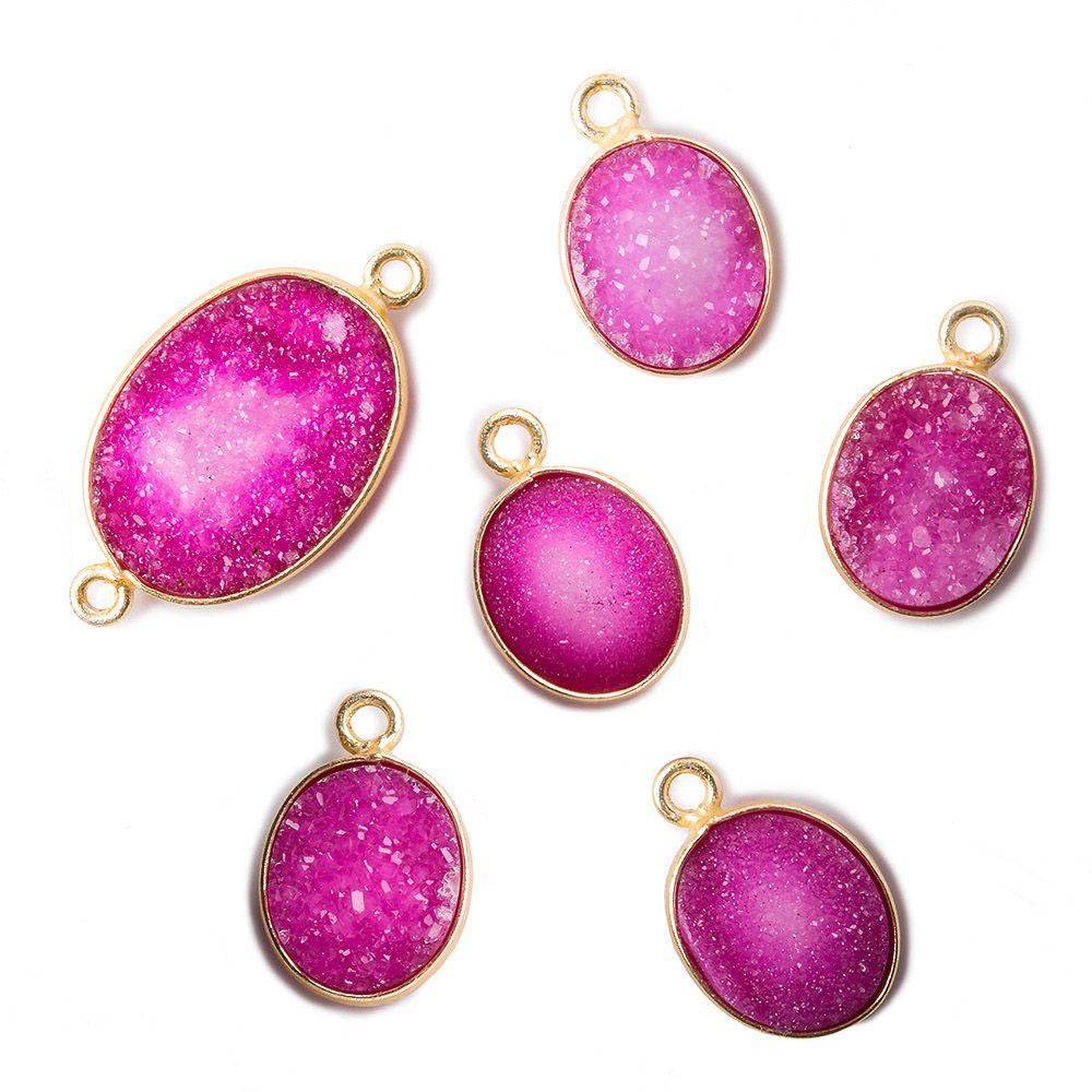14x11-21x14mm Pink Oval Drusy Vermeil Bezel Pendant & Connector Set of 6 - The Bead Traders