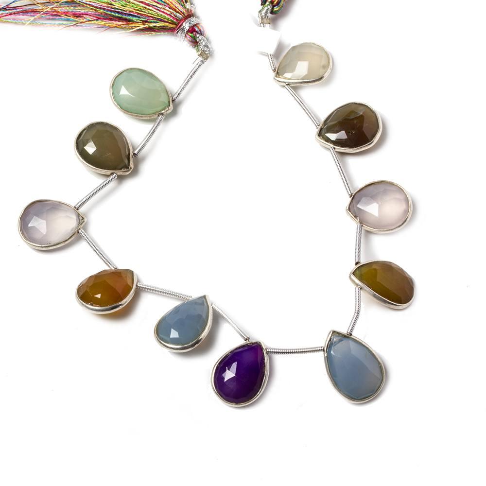 14x12-16x11mm Silver Bezel Multi Chalcedony faceted pear beads 8 inch 11 pieces. Color Treated - The Bead Traders