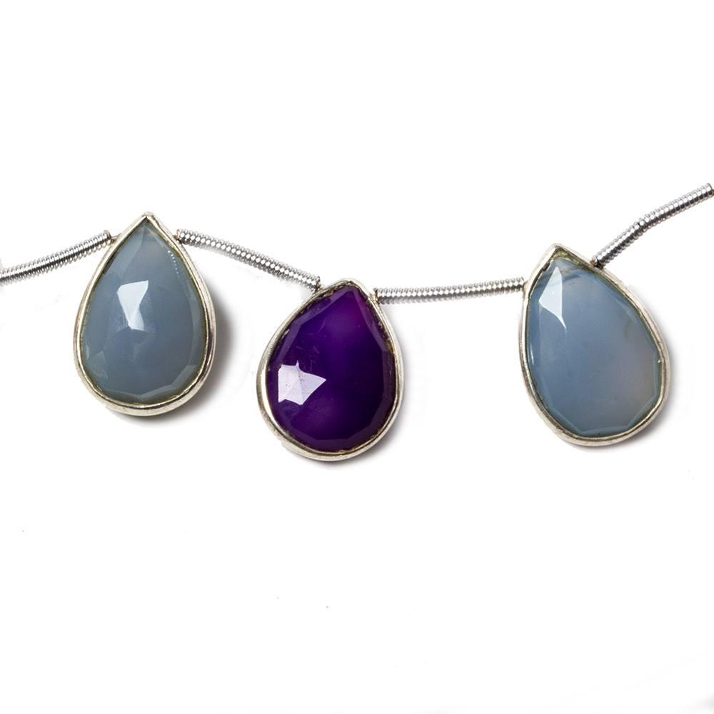 14x12-16x11mm Silver Bezel Multi Chalcedony faceted pear beads 8 inch 11 pieces. Color Treated - The Bead Traders
