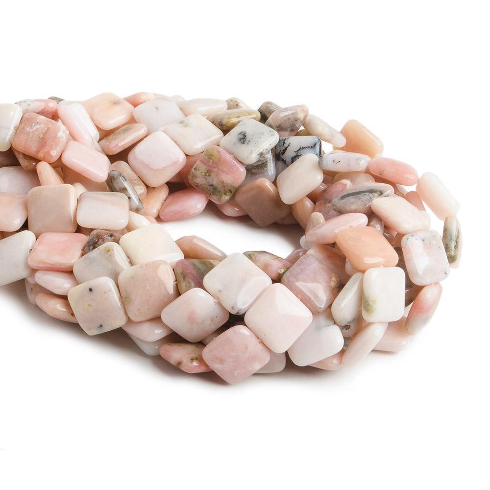 14x14mm Pink Peruvian Opal plain square beads 16 inch 28 pieces - The Bead Traders