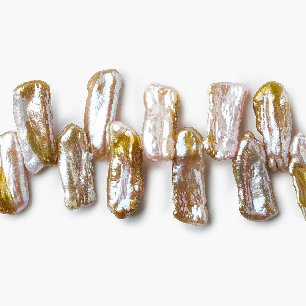 14x5-19x10mm Golden Pink Top Drilled Biwa Freshwater Pearls 15 inch 72 pieces - The Bead Traders