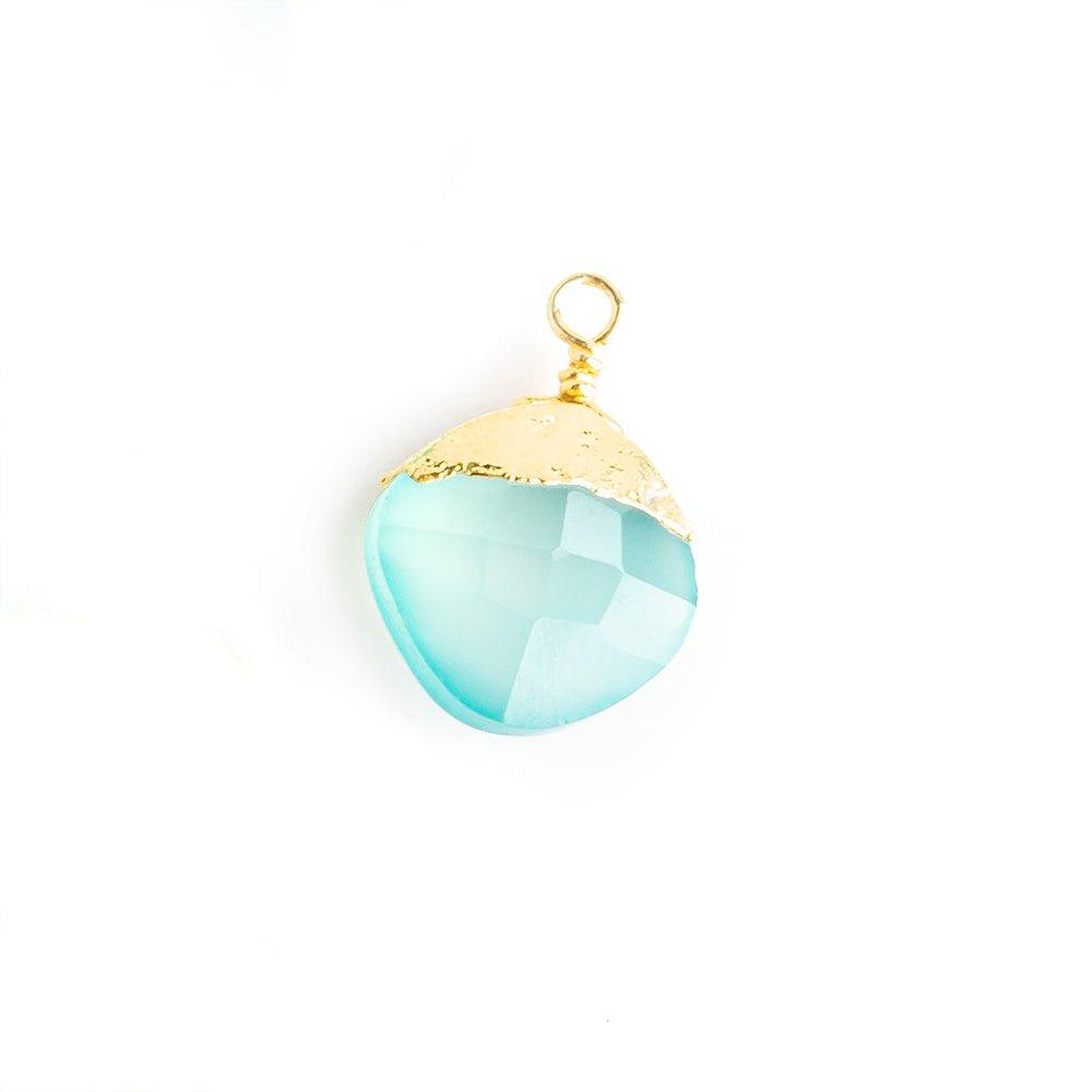14x9mm-15.5x11m Gold Leafed Seafoam Blue Chalcedony Faceted Pillow Focal Pendant 1 Piece - The Bead Traders