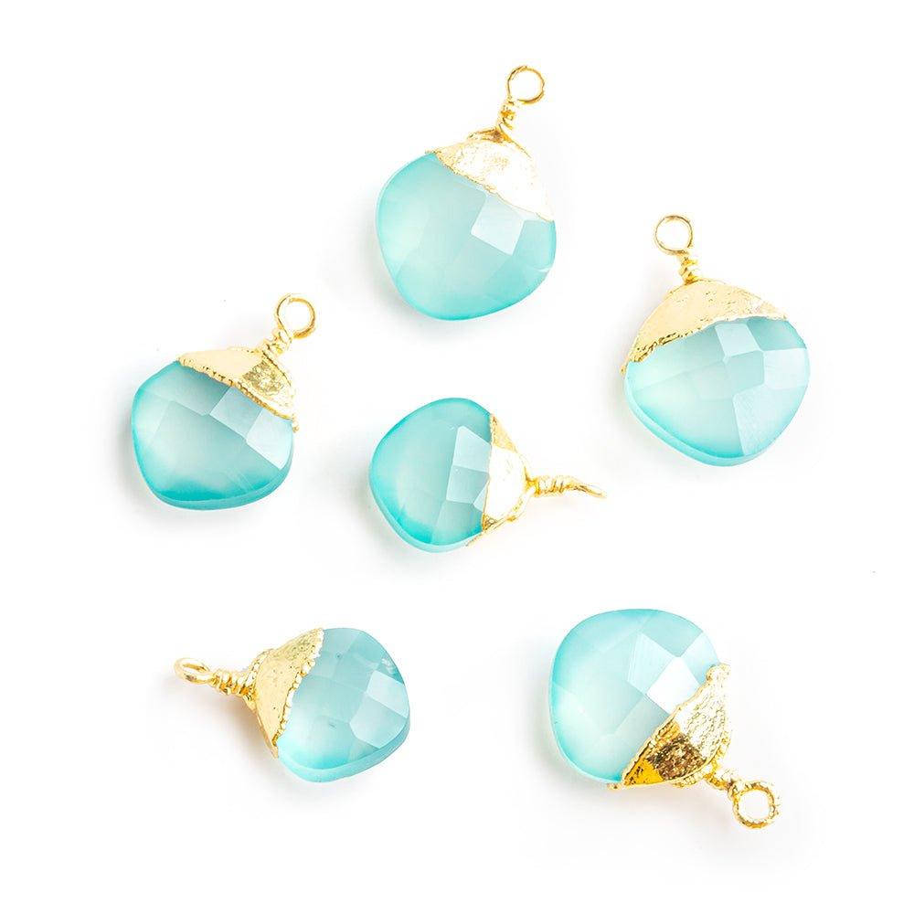 14x9mm-15.5x11m Gold Leafed Seafoam Blue Chalcedony Faceted Pillow Focal Pendant 1 Piece - The Bead Traders