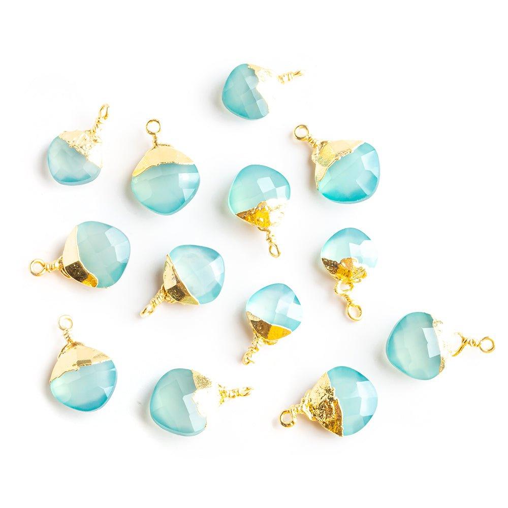14x9mm-15.5x11m Gold Leafed Seafoam Blue Chalcedony Faceted Pillow Focal Pendant 1 Piece - Lot of 13 - The Bead Traders