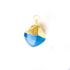 14x9mm-15x9.5mm Gold Leafed Santorini Blue Chalcedony Faceted Pillow Focal Pendant 1 Piece - The Bead Traders