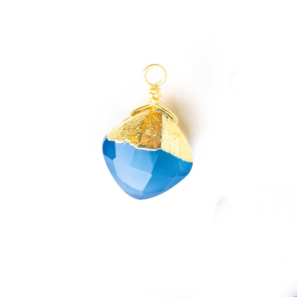 14x9mm-15x9.5mm Gold Leafed Santorini Blue Chalcedony Faceted Pillow Focal Pendant 1 Piece - The Bead Traders