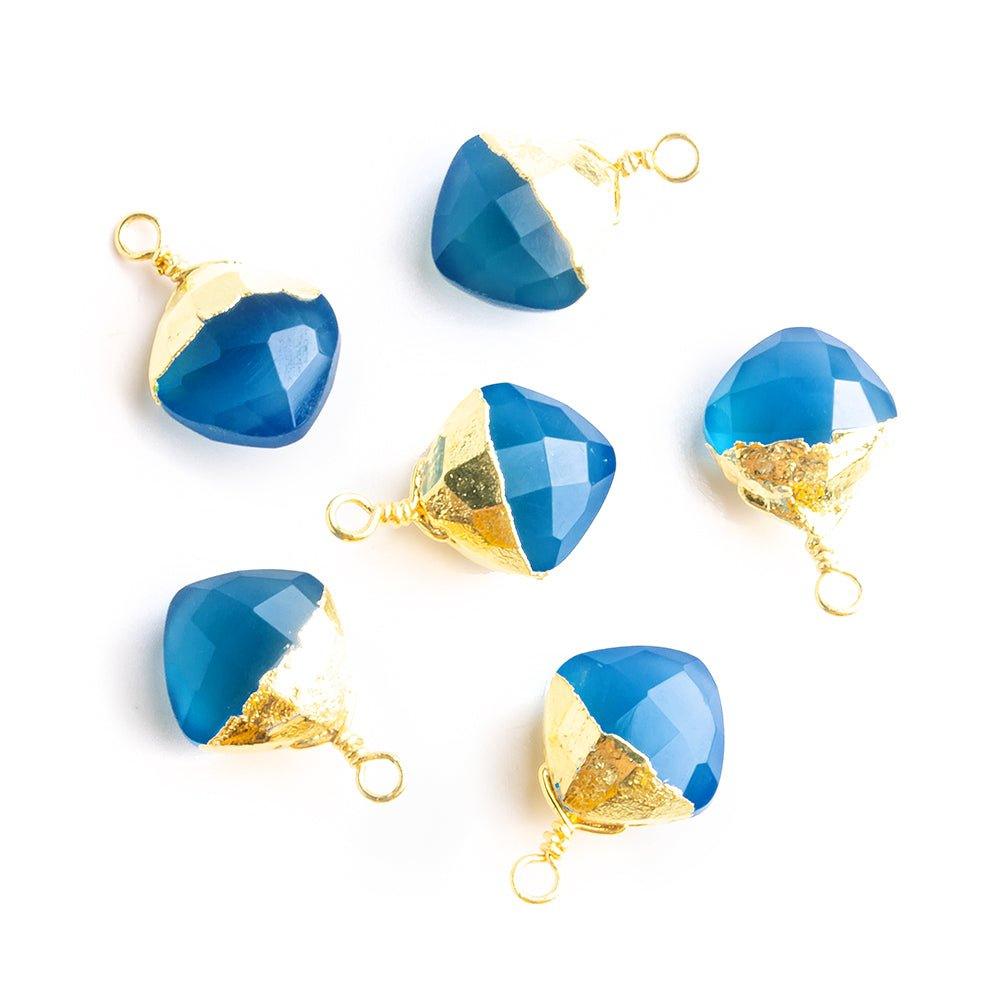 14x9mm-15x9.5mm Gold Leafed Santorini Blue Chalcedony Faceted Pillow Focal Pendant 1 Piece - The Bead Traders