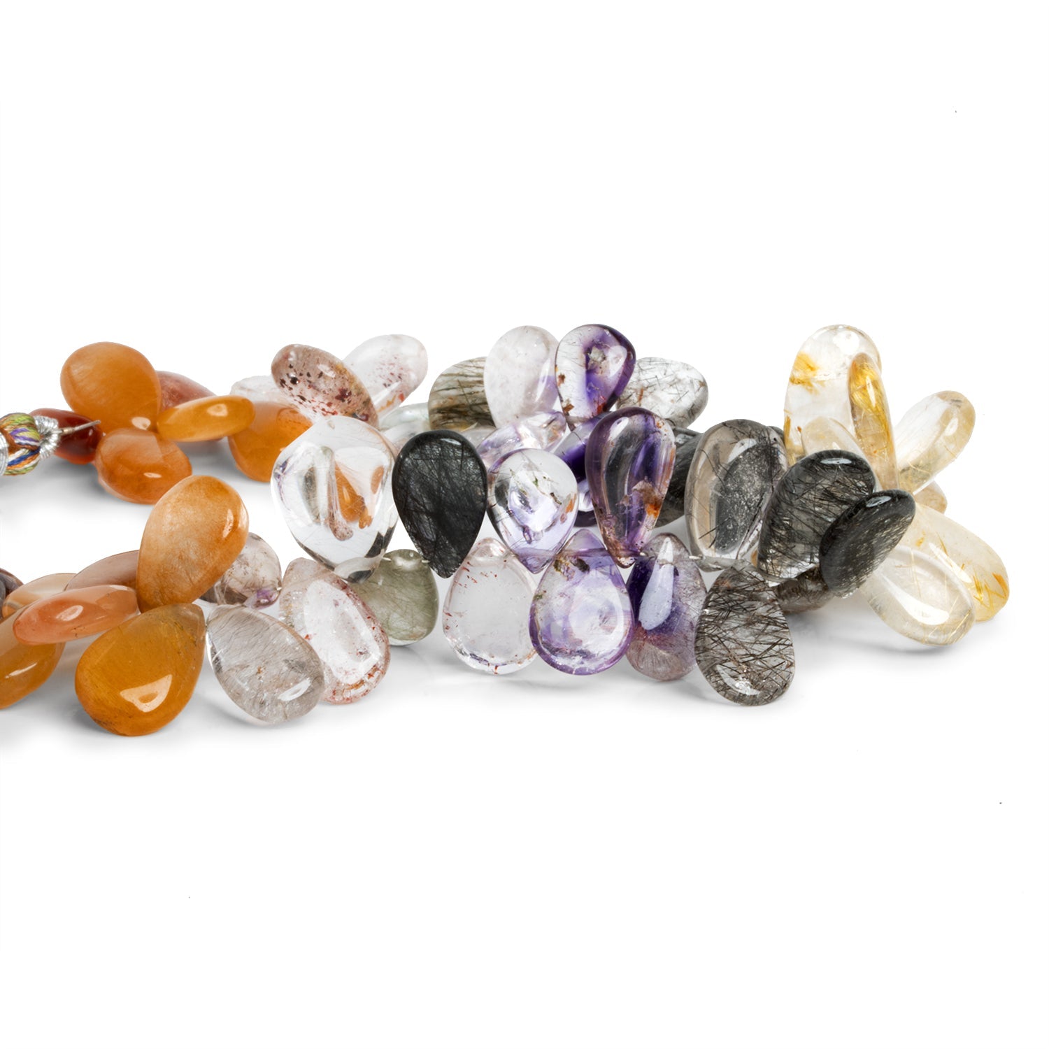 14x9mm Multi Gemstone Plain Pears 8 inch 48 beads - The Bead Traders