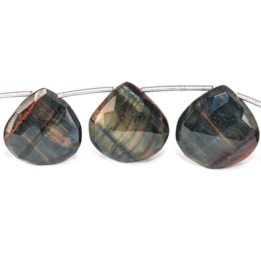 15-17.5mm Black Tiger's Eye faceted heart beads 8 inch 8 pieces - The Bead Traders