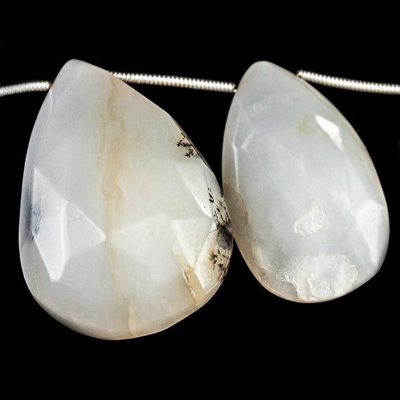 15 - 33mm Dendritic Opal Faceted Pear Briolette Beads 8 inch 11 pieces - The Bead Traders