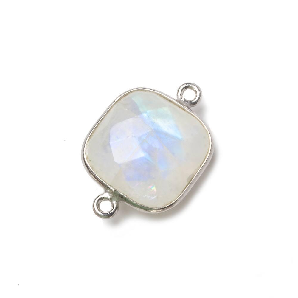 15.5mm Silver Bezel Rainbow Moonstone faceted cushion Connector 1 piece - The Bead Traders