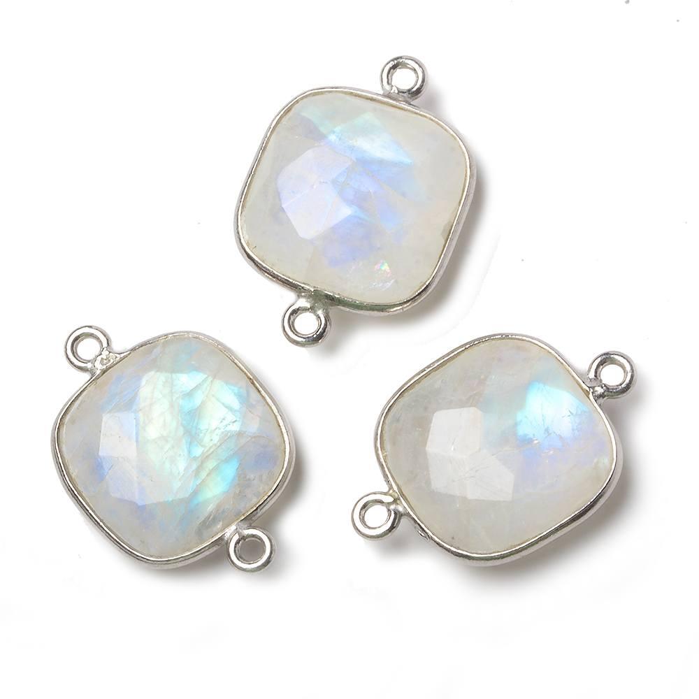 15.5mm Silver Bezel Rainbow Moonstone faceted cushion Connector 1 piece - The Bead Traders
