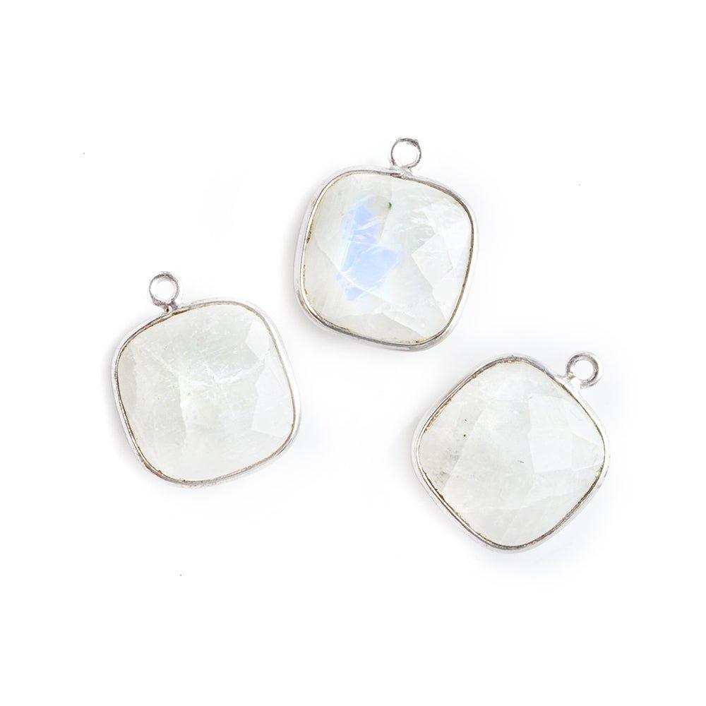 15.5mm Silver Bezel Rainbow Moonstone faceted cushion Pendant 1 piece - The Bead Traders