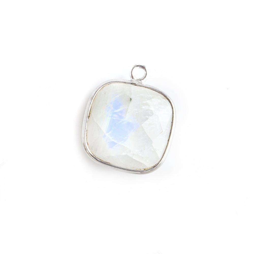 15.5mm Silver Bezel Rainbow Moonstone faceted cushion Pendant 1 piece - The Bead Traders