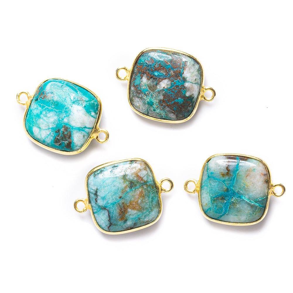 15.5x15.5mm Vermeil Bezeled Chrysocolla plain pillow Connector 1 piece - The Bead Traders