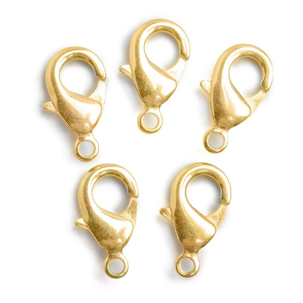 15mm 22kt Gold plated Lobster Clasp Set of 5 - The Bead Traders