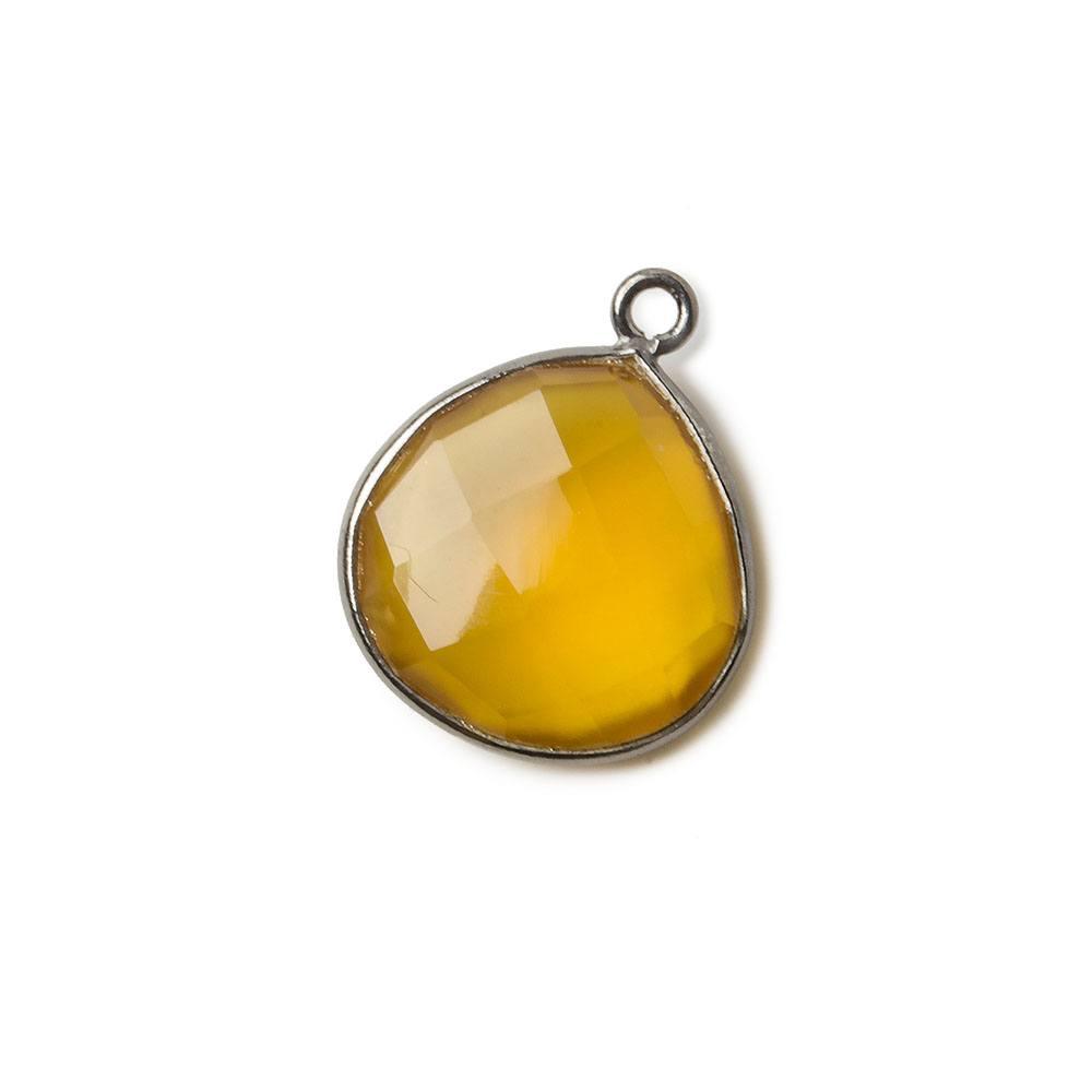 15mm Black Gold plated Silver Butterscotch Yellow Chalcedony faceted heart Pendant 1 piece - The Bead Traders