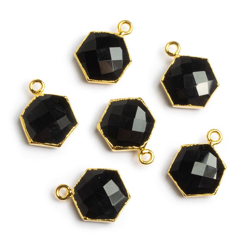 15mm Black Onyx Gold Leafed Faceted Hexagon Pendant 1 Piece - The Bead Traders