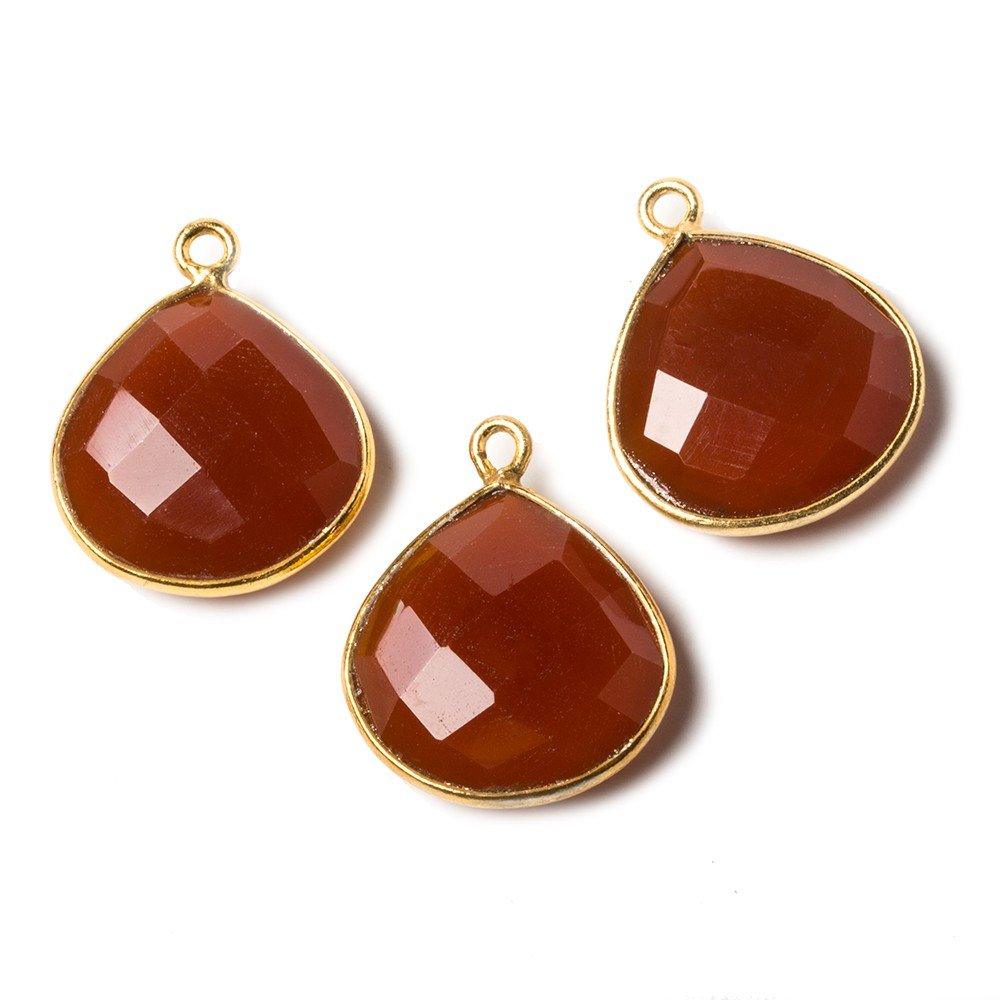 15mm Carnelian Heart Vermeil Bezel Pendant 1 ring charm, 1 piece - The Bead Traders