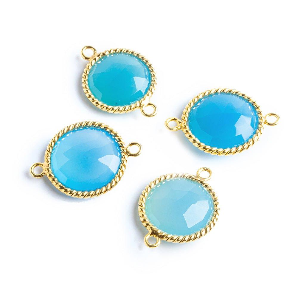 15mm Gold Bezeled Santorini Blue Chalcedony Faceted Coin Connectors - Lot of 4 - The Bead Traders