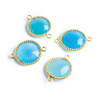 15mm Gold Bezeled Santorini Blue Chalcedony Faceted Coin Connectors - Lot of 4 - The Bead Traders