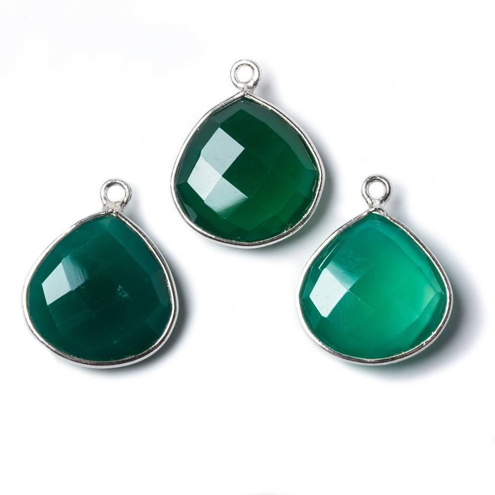 15mm Green Chalcedony Heart .925 Silver Bezel Pendant 1 ring charm, 1 piece - The Bead Traders