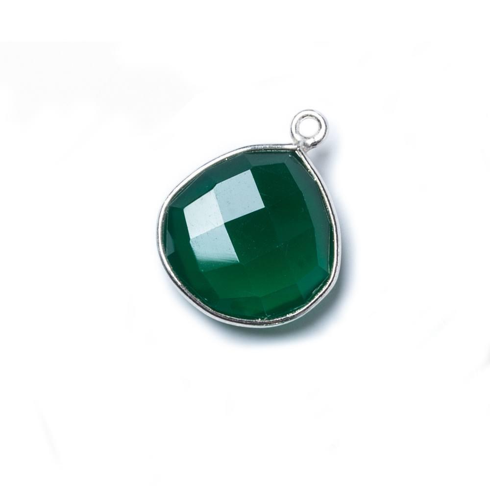 15mm Green Chalcedony Heart .925 Silver Bezel Pendant 1 ring charm, 1 piece - The Bead Traders