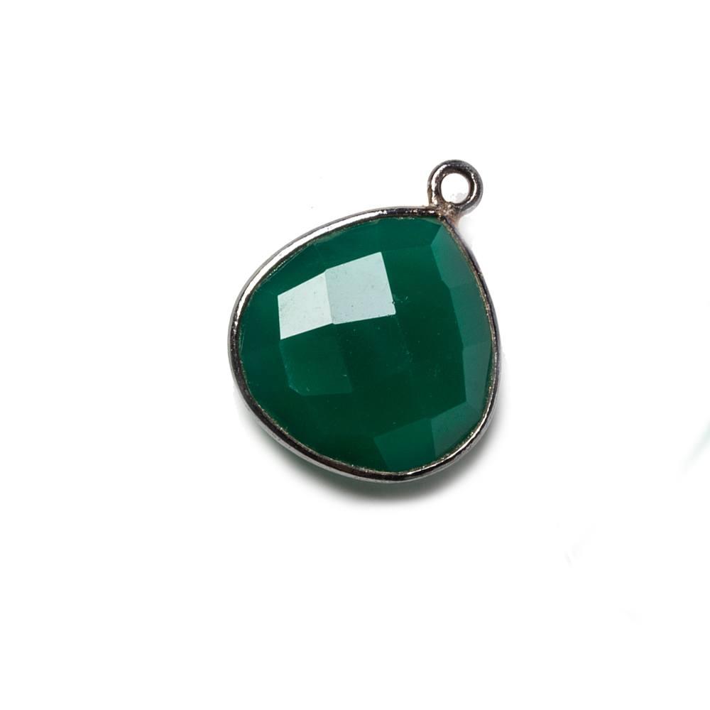 15mm Green Chalcedony Heart Oxidized Silver Bezel Pendant 1 ring charm, 1 piece - The Bead Traders