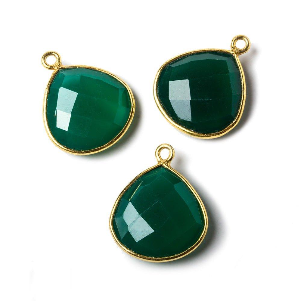 15mm Green Chalcedony Heart Vermeil Bezel Pendant 1 ring charm, 1 piece - The Bead Traders
