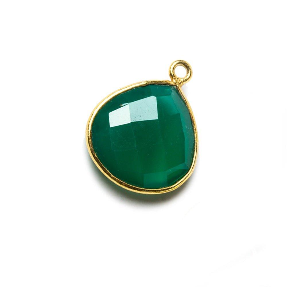 15mm Green Chalcedony Heart Vermeil Bezel Pendant 1 ring charm, 1 piece - The Bead Traders