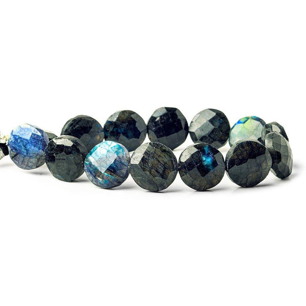 14mm Indigo Labradorite faceted coins 7.5 inch 13 beads