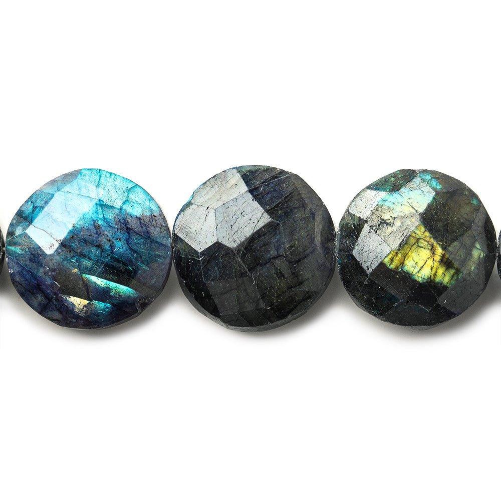 15mm Indigo Labradorite faceted coins 7.5 inch 13 beads - The Bead Traders