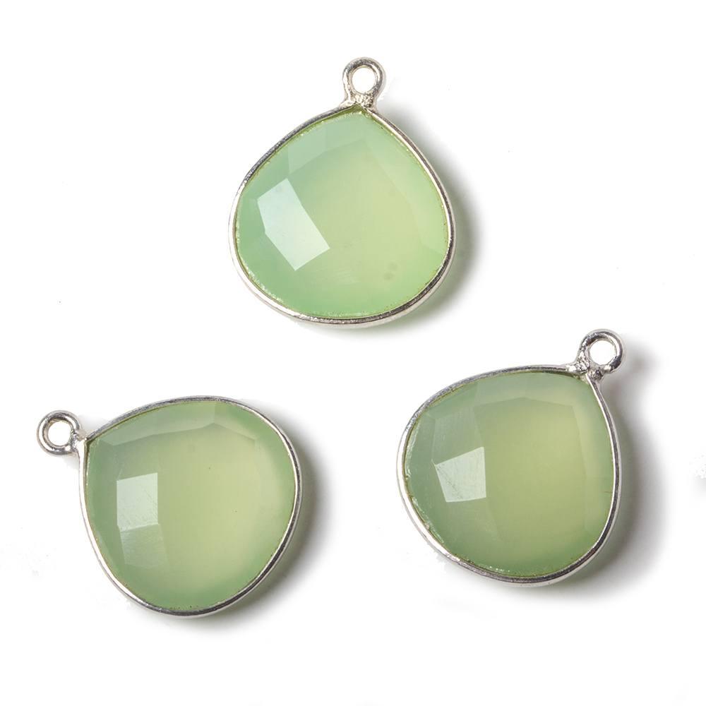 15mm Lime Green Chalcedony Heart .925 Silver Bezel Pendant 1 ring charm, 1 piece - The Bead Traders